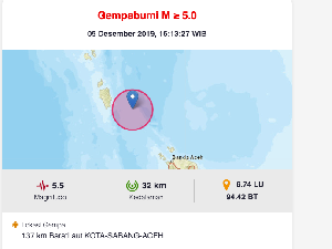 Gempa M 5,5 Terjadi di Sabang